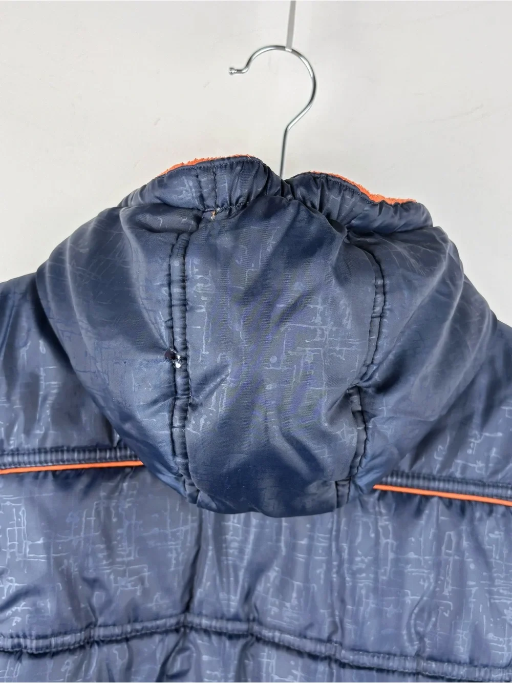Nike Boys' Hooded Navy Puffer Winter Jacket Orange Fleece Lined Size 7 Warm Coat